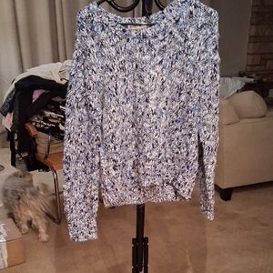 Elegant Blue and White Women's Crew Neck Sweater